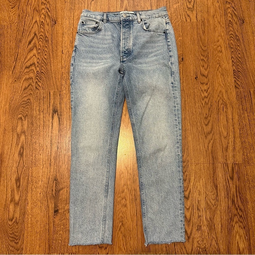 Reformation Blue Denim raw hem jeans size 28 high rise zipper organic